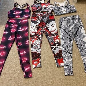 Bundle of 3 force pulse Colorful Graphic Leggings and Sports Bra Set